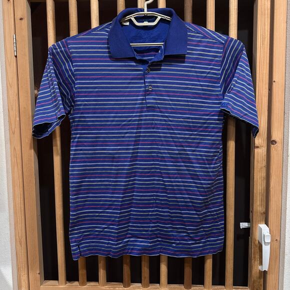 Cutter Buck Polo Shirt Mens M Striped 100% Mercerized Cotton Blue Pink Yellow - Picture 1 of 8